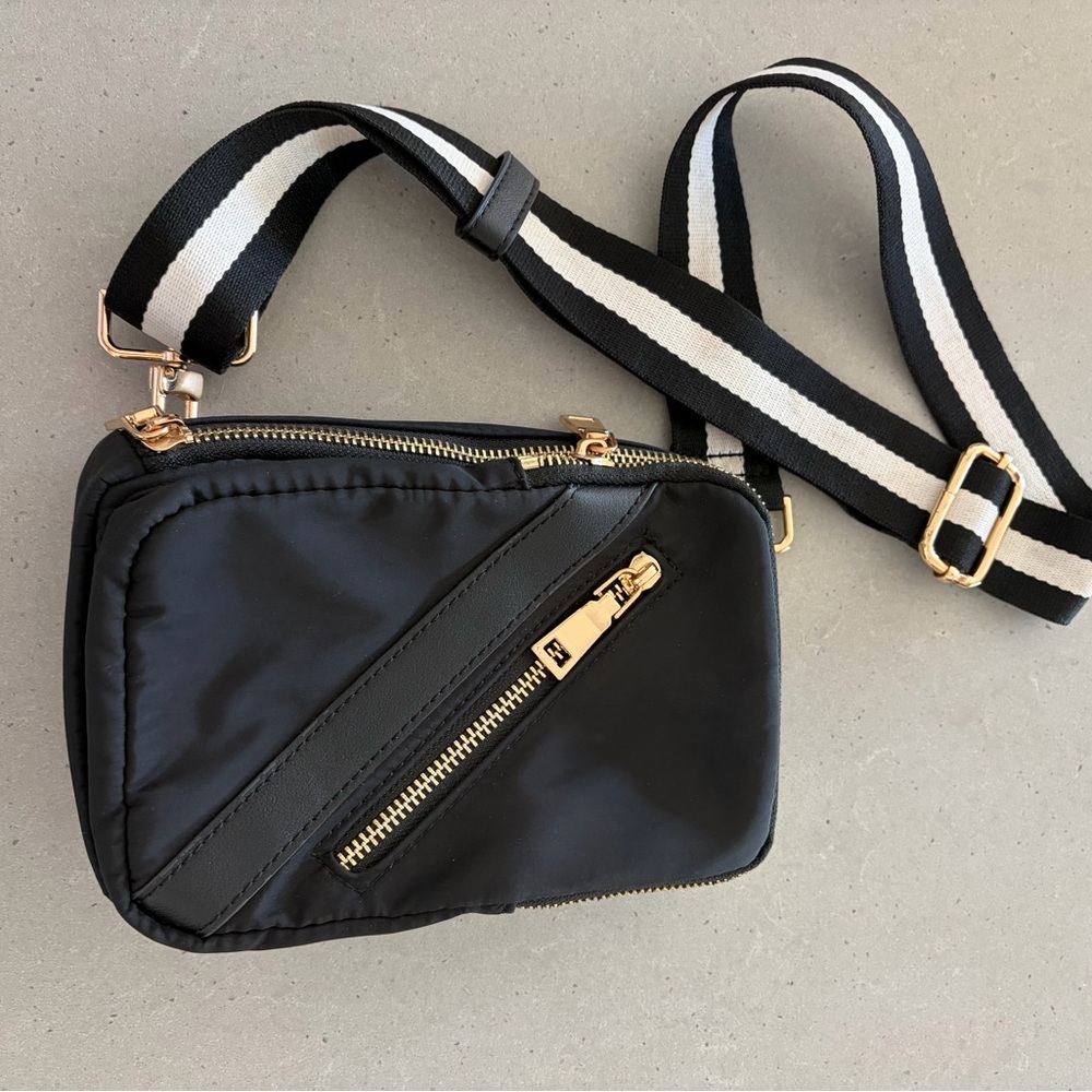 Chic Black Crossbody Bag with Gold Details